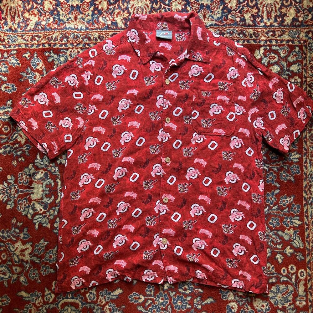Pro Player Ohio State Buckeyes Brutus Button Up Hawaiian Shirt Red Men’s Size M